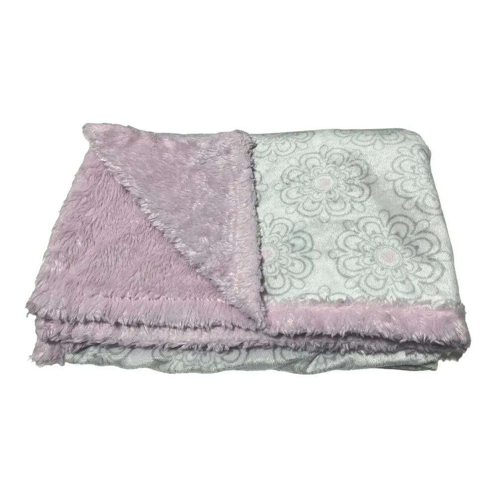 HB Hudson Baby Pink Gray Floral Blanket 30x40